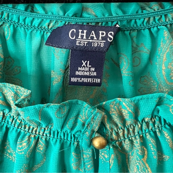 CHAPS Women’s Teal Green & Gold Semi Sheer Blouse Size XL - Picture 6 of 8